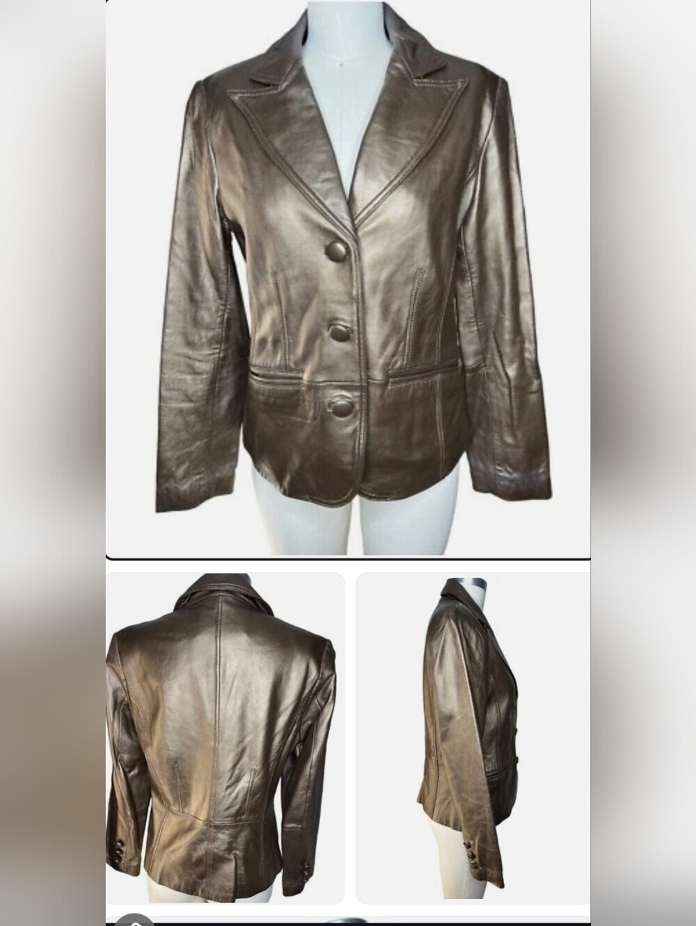 Bernardo Metallic Bronze Leather Blazer Jacket